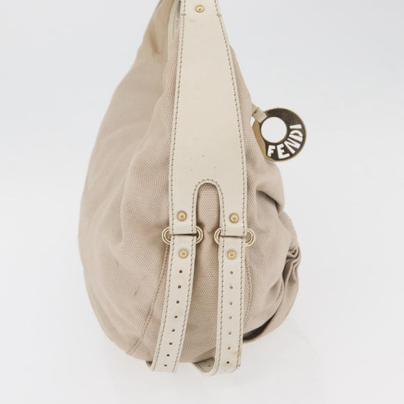 FENDI Shoulder Bag Canvas Leather Beige Gold Auth ka3548