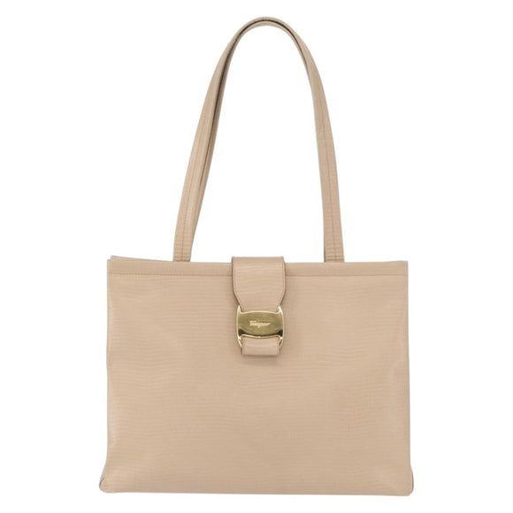 Salvatore Ferragamo Shoulder Bag Leather Beige Gold Auth ka355