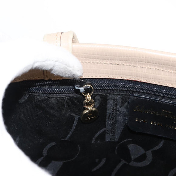 Salvatore Ferragamo Shoulder Bag Leather Beige Gold Auth ka355