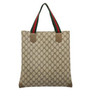 GUCCI GG Supreme Web Sherry Line Tote Bag PVC Beige Red 02 37 1300 Auth ka3550-2