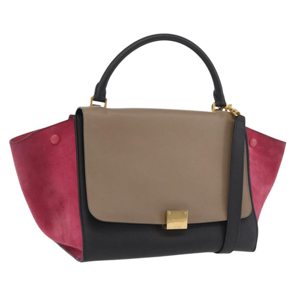 CELINE Trapeze Hand Bag Suede Leather 2way Pink Beige Auth ka3552A