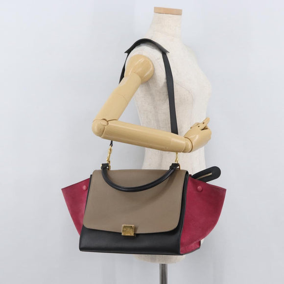 CELINE Trapeze Hand Bag Suede Leather 2way Pink Beige Auth ka3552A