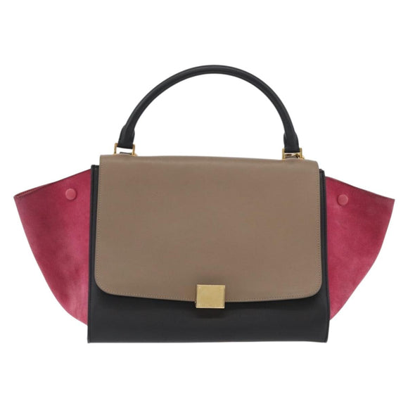 CELINE Trapeze Hand Bag Suede Leather 2way Pink Beige Auth ka3552A