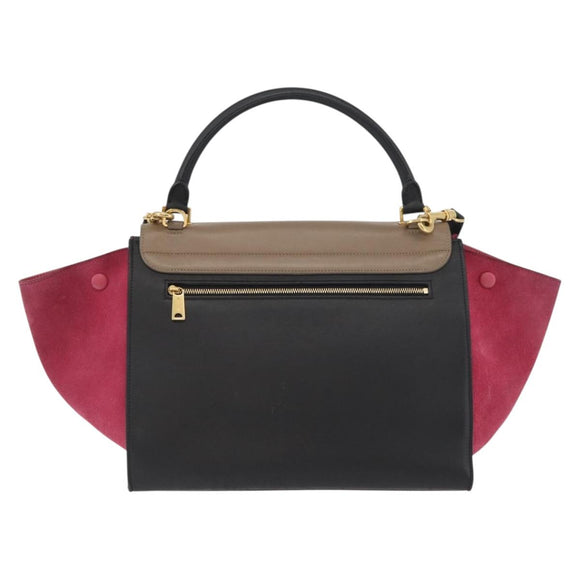 CELINE Trapeze Hand Bag Suede Leather 2way Pink Beige Auth ka3552A
