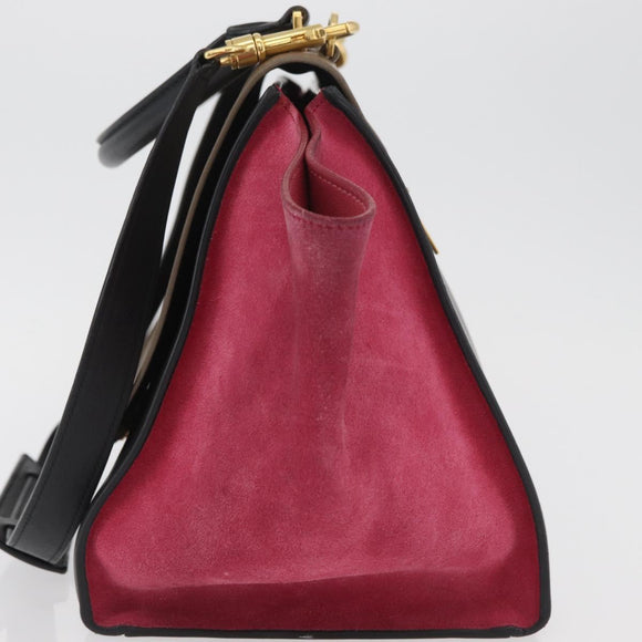 CELINE Trapeze Hand Bag Suede Leather 2way Pink Beige Auth ka3552A