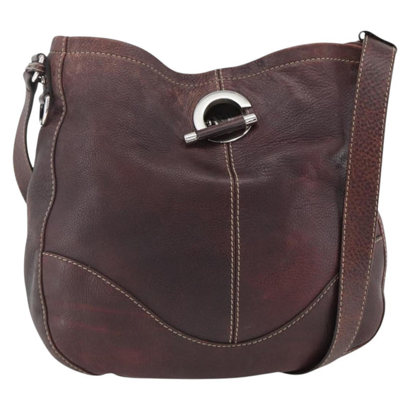 GUCCI Shoulder Bag Leather Wine Red Silver 247393 Auth ka3554