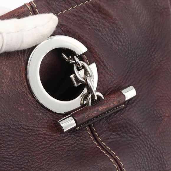 GUCCI Shoulder Bag Leather Wine Red Silver 247393 Auth ka3554