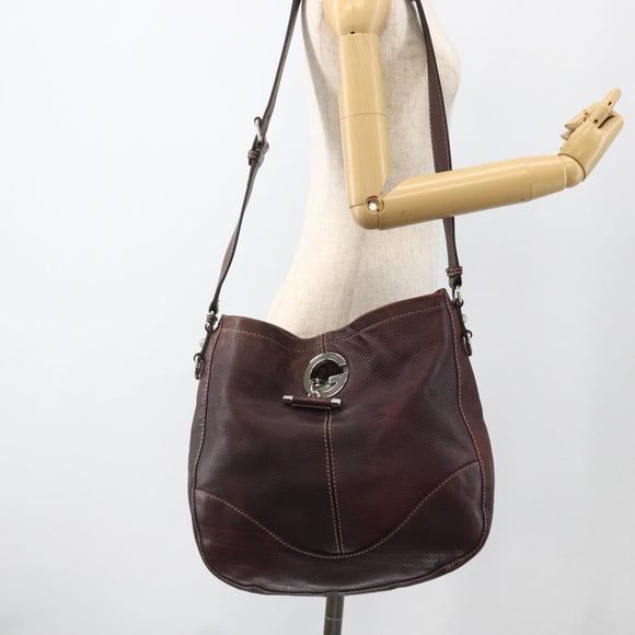 GUCCI Shoulder Bag Leather Wine Red Silver 247393 Auth ka3554