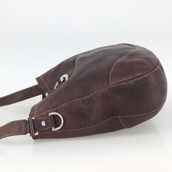 GUCCI Shoulder Bag Leather Wine Red Silver 247393 Auth ka3554