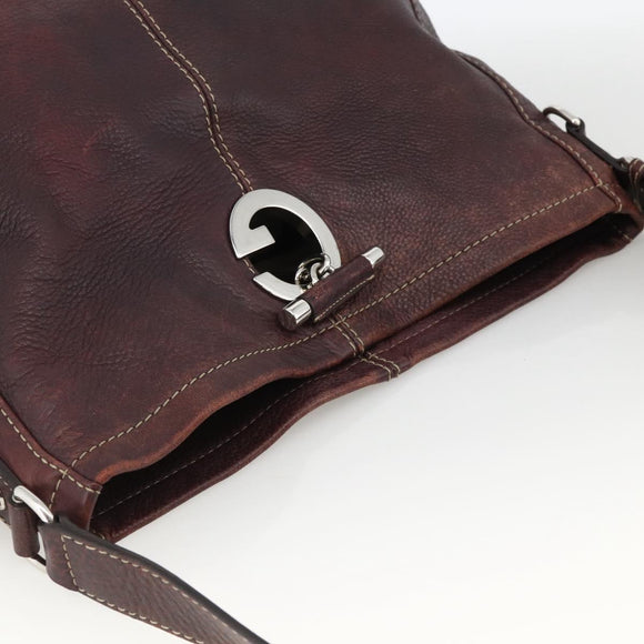 GUCCI Shoulder Bag Leather Wine Red Silver 247393 Auth ka3554