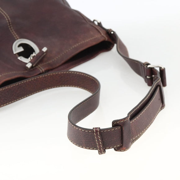 GUCCI Shoulder Bag Leather Wine Red Silver 247393 Auth ka3554