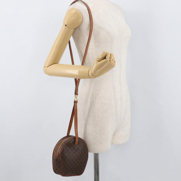 CELINE Macadam Canvas Shoulder Bag PVC Leather Brown Gold Auth ka3558A