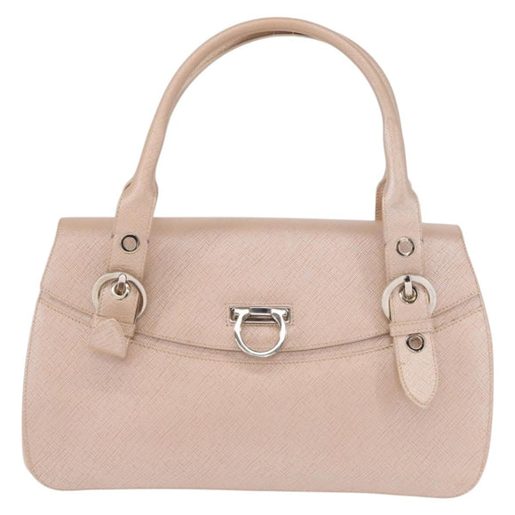Salvatore Ferragamo Gancini Shoulder Bag Leather Pink Silver Auth ka356