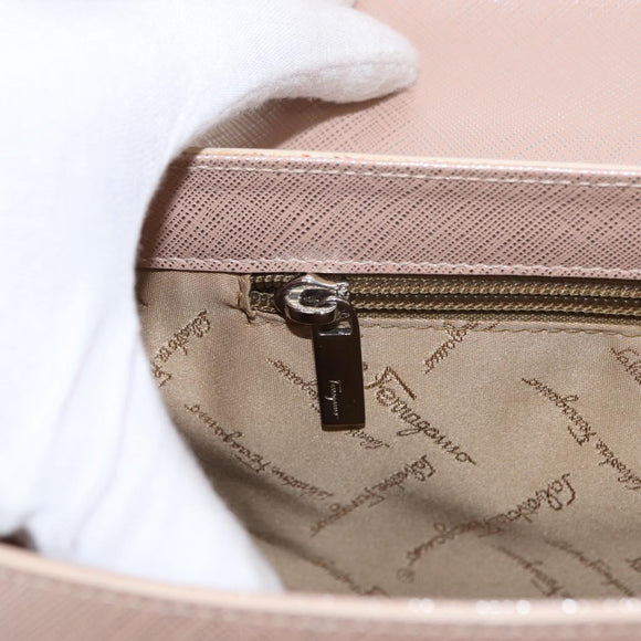 Salvatore Ferragamo Gancini Shoulder Bag Leather Pink Silver Auth ka356