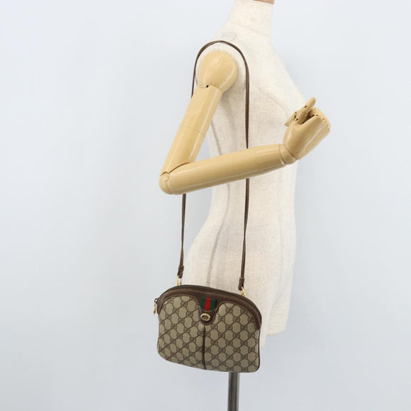 GUCCI GG Supreme Web Sherry Line Bag PVC Beige Gold 904 02 047 Auth ka3560