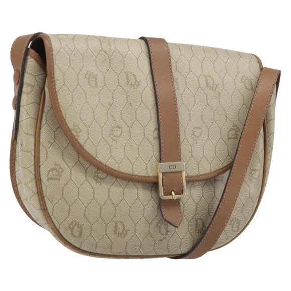 Christian Dior Honeycomb Canvas Shoulder Bag PVC Beige Gold Auth ka3563