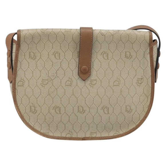 Christian Dior Honeycomb Canvas Shoulder Bag PVC Beige Gold Auth ka3563