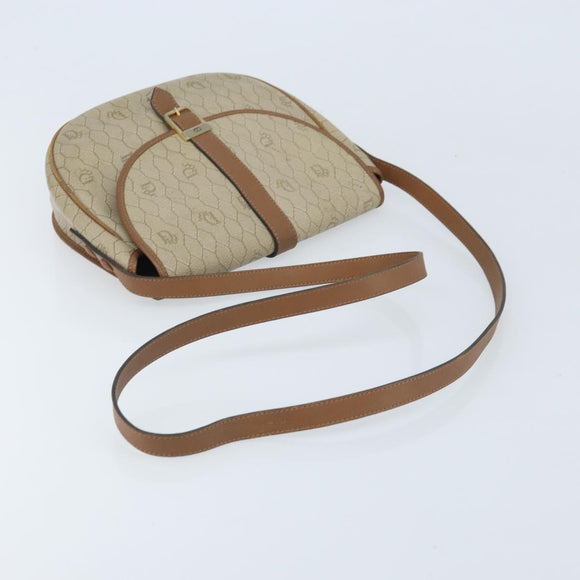 Christian Dior Honeycomb Canvas Shoulder Bag PVC Beige Gold Auth ka3563