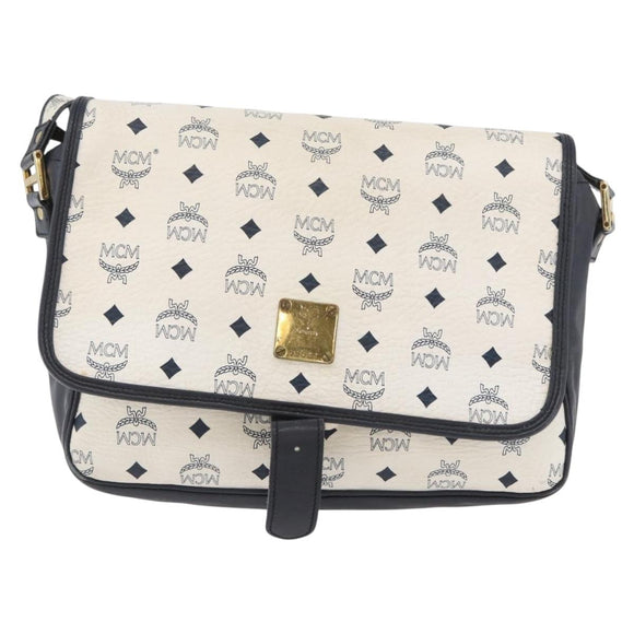 MCM Vicetos Logogram Shoulder Bag PVC Leather White Gold Auth ka3568