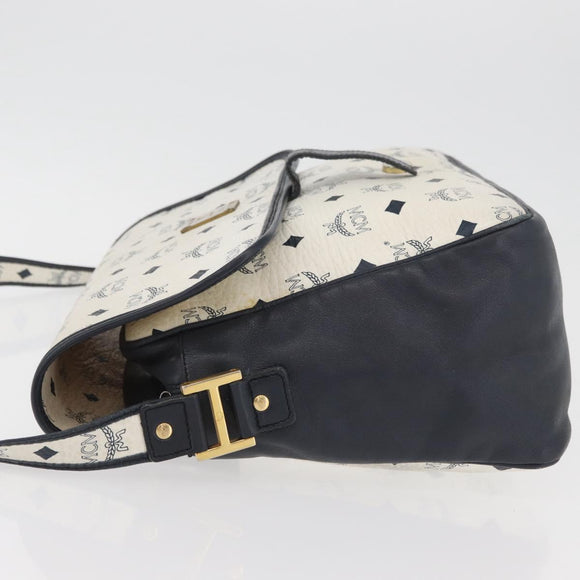 MCM Vicetos Logogram Shoulder Bag PVC Leather White Gold Auth ka3568