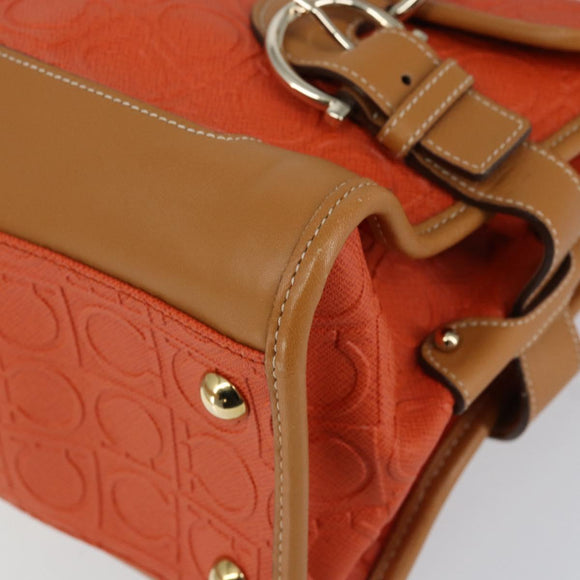 Salvatore Ferragamo Gancini Shoulder Bag PVC Leather Orange Gold Auth ka357