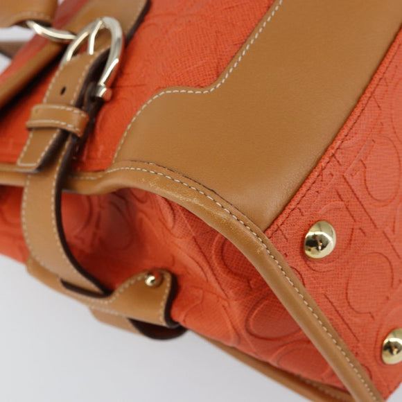 Salvatore Ferragamo Gancini Shoulder Bag PVC Leather Orange Gold Auth ka357