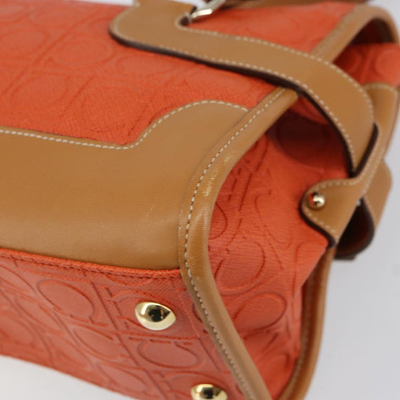Salvatore Ferragamo Gancini Shoulder Bag PVC Leather Orange Gold Auth ka357