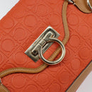 Salvatore Ferragamo Gancini Shoulder Bag PVC Leather Orange Gold Auth ka357-18