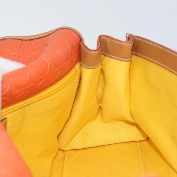Salvatore Ferragamo Gancini Shoulder Bag PVC Leather Orange Gold Auth ka357