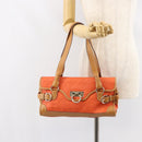 Salvatore Ferragamo Gancini Shoulder Bag PVC Leather Orange Gold Auth ka357-24
