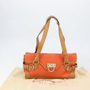 Salvatore Ferragamo Gancini Shoulder Bag PVC Leather Orange Gold Auth ka357-12