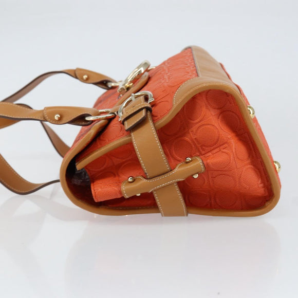 Salvatore Ferragamo Gancini Shoulder Bag PVC Leather Orange Gold Auth ka357