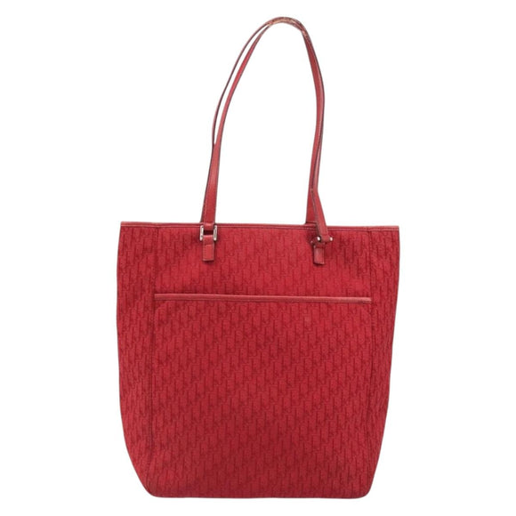 Christian Dior Trotter Canvas Tote Bag Red Silver Auth ka3572
