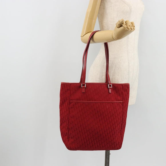 Christian Dior Trotter Canvas Tote Bag Red Silver Auth ka3572