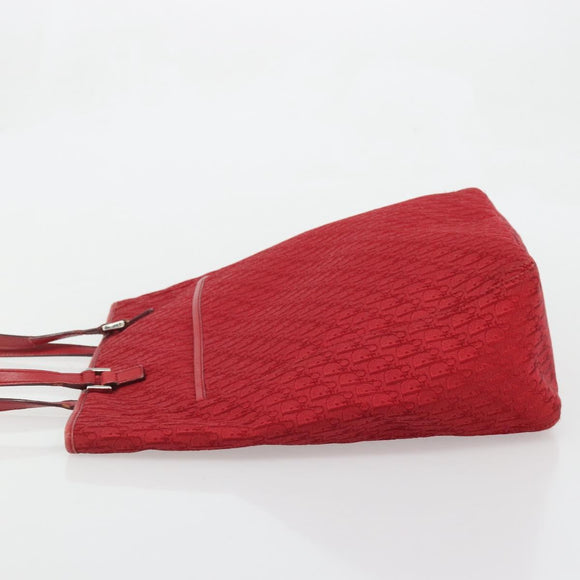 Christian Dior Trotter Canvas Tote Bag Red Silver Auth ka3572