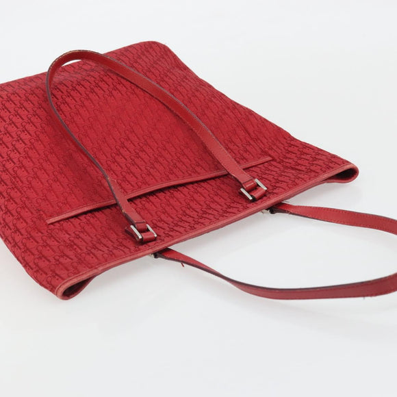 Christian Dior Trotter Canvas Tote Bag Red Silver Auth ka3572