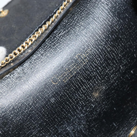 Christian Dior Honeycomb Canvas Chain Shoulder Bag PVC Black Gold Auth ka3574