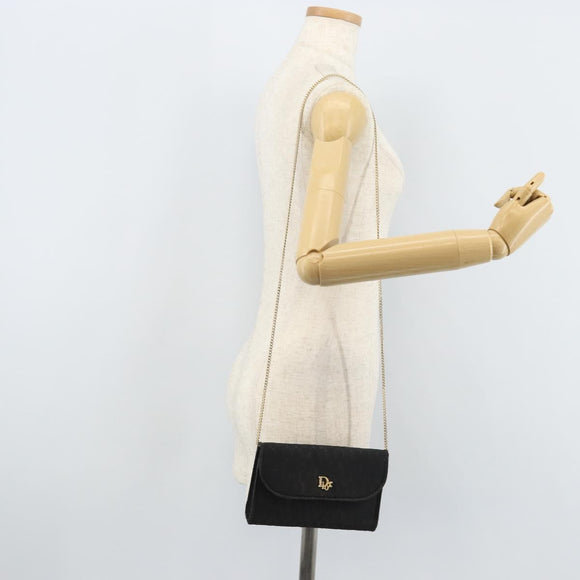 Christian Dior Honeycomb Canvas Chain Shoulder Bag PVC Black Gold Auth ka3574