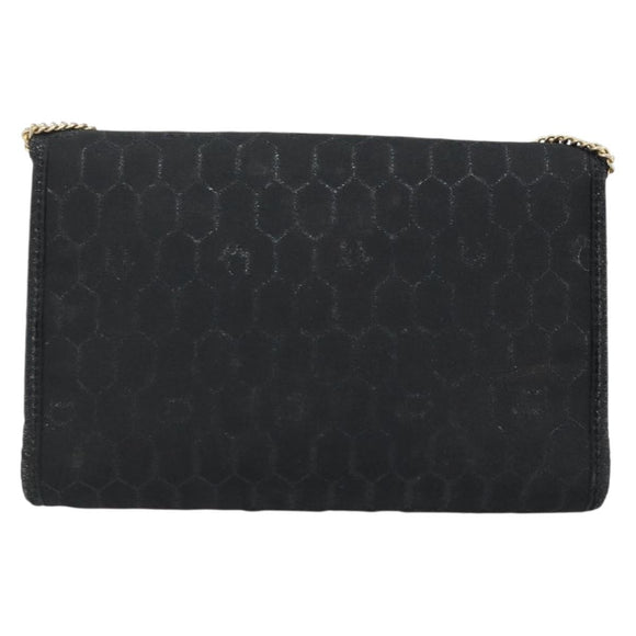 Christian Dior Honeycomb Canvas Chain Shoulder Bag PVC Black Gold Auth ka3574