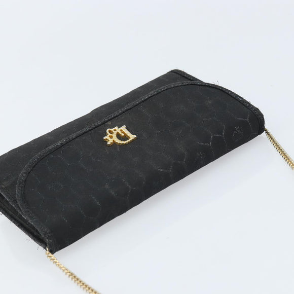 Christian Dior Honeycomb Canvas Chain Shoulder Bag PVC Black Gold Auth ka3574