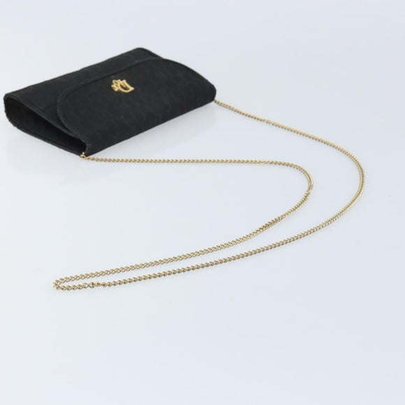 Christian Dior Honeycomb Canvas Chain Shoulder Bag PVC Black Gold Auth ka3574