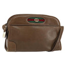 GUCCI Web Sherry Line Shoulder Bag Leather Brown Gold Auth ka359-1