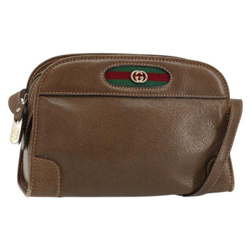 GUCCI Web Sherry Line Shoulder Bag Leather Brown Gold Auth ka359