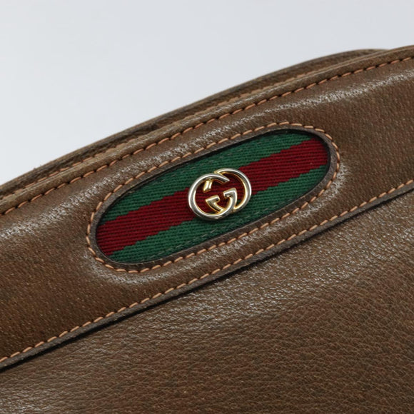 GUCCI Web Sherry Line Shoulder Bag Leather Brown Gold Auth ka359