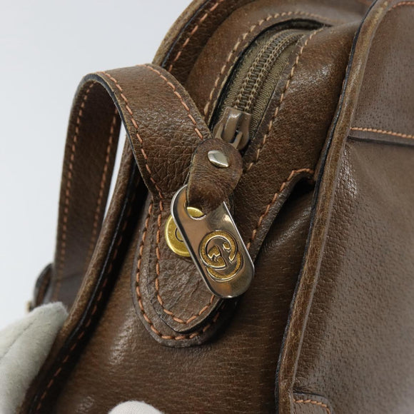 GUCCI Web Sherry Line Shoulder Bag Leather Brown Gold Auth ka359