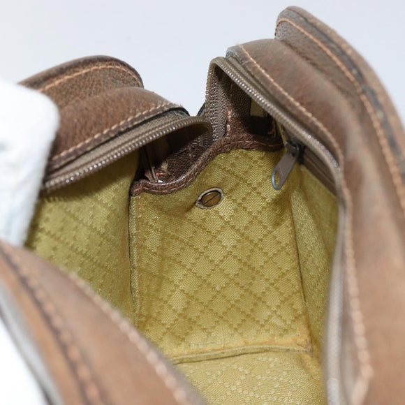 GUCCI Web Sherry Line Shoulder Bag Leather Brown Gold Auth ka359