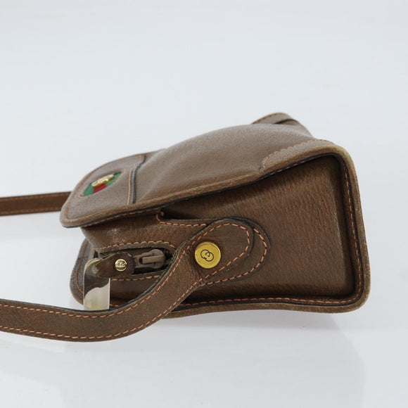 GUCCI Web Sherry Line Shoulder Bag Leather Brown Gold Auth ka359