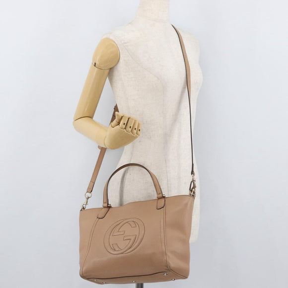GUCCI Soho Interlocking Hand Bag Leather 2way Gold Beige 369176 Auth ka3592