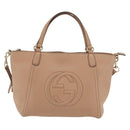 GUCCI Soho Interlocking Hand Bag Leather 2way Gold Beige 369176 Auth ka3592-13