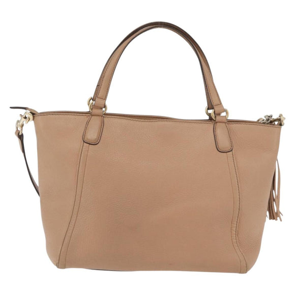 GUCCI Soho Interlocking Hand Bag Leather 2way Gold Beige 369176 Auth ka3592